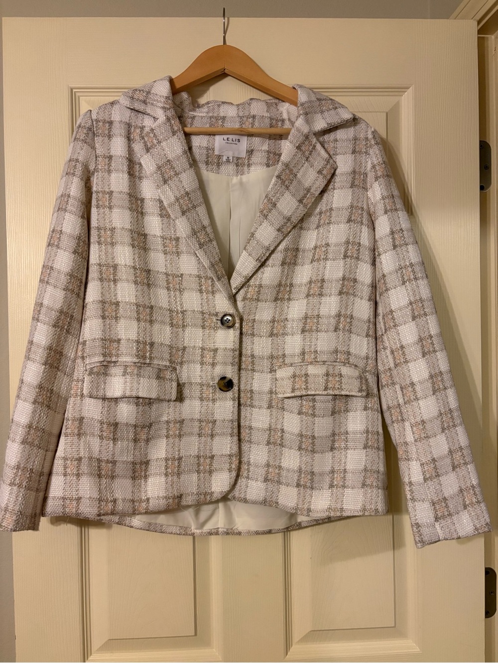 Le Lis Cream & Taupe Plaid Blazer